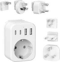 JSVER kelioninių adapterių rinkinys, tarptautinis kelioninis kištukinis adapteris su USB C, A/C/G/B/I/M tipo kištukinio lizdo adapteris su 4 USB kelioniniais adapteriais, skirtas JAV/Kanadai/Europai/Jungtinei Karalystei/Pietų Afrikai/Japonijai/Kinijai/AUS