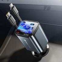 MAGIC JOHN 4-in-1 cigarečių žiebtuvėlio USB C 65W ištraukiamas automobilinis įkroviklis, greitasis įkroviklis su C tipo kabeliu / USB C / USB A prievadu, suderinamas su "iPhone", "Samsung Galaxy
