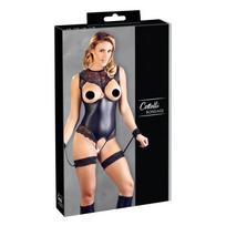 Cottelli Bondage - atvira blizgi bodis su rankų antrankiais - juoda - XL