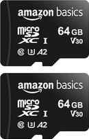"Amazon Basics" "MicroSDXC" - A2 U3 - skaitymo greitis iki 100MB/s - 64GB (2 vnt.) - juoda