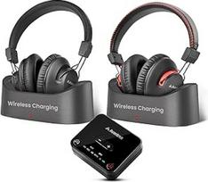 "Avantree HT41899 Plus 2" - dvigubos "Bluetooth 5.3" belaidės ausinės televizoriui, su siųstuvu ir įkrovimo stotelėmis, veikia 50 valandų, aptX Adaptive, suderinamos su televizoriais (pasirinktinis arba papildomas išėjimas)