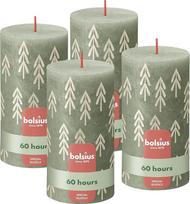 "Bolsius Rustic Pillar Candle Silhouette" žvakės - žalios spalvos su spauda - 4 vnt. - 13 x 7 cm - ilgai dega - buitinės žvakės - sudėtyje yra natūralaus augalinio vaško - be palmių aliejaus