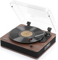"Retrospiler" patefonas, "Bluetooth" įvesties ir išvesties patefonas su įmontuotais garsiakalbiais, FM radiju, vinilo MP3 įrašymu, USB ir SD atkūrimu, LED ekranas, riešutmedžio spalvos