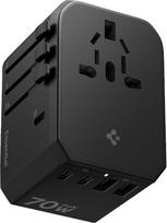 "Spigen ArcStation" kelioninis adapteris visame pasaulyje, GaN 70 W 5 prievadų universalus kelioninis kištukas su 3 USB-C, 2 USB-A ir 1 kintamosios srovės kištukiniu lizdu, tarptautinis kištukinis lizdas, universalus adapteris JAV, JK, ES, AU - juodas