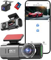 "WiFi" prietaisų kameros automobilio priekinė galinė dalis, 4K + 1080P, automobilio kamera, programėlės valdymo automobilio kamera su 64G SD kortele, 170° + 140° itin platus kampas, mini 1,47 colio, naktinis matymas, WDR, G jutiklis, kilpos įrašymas, park