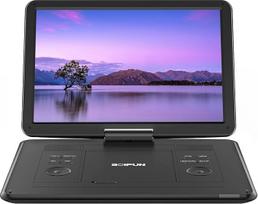 17,5 colio nešiojamasis DVD grotuvas su 15,6 colio HD ekranu, 6 valandas įkraunamas akumuliatorius, USB/SD kortelės/AV perdavimo palaikymas, sinchronizacija su televizoriaus/projektoriaus ekranu, juodas
