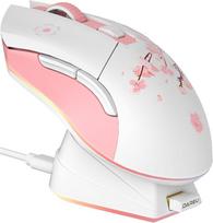 DAREU Sakura Pink belaidė žaidimų pelė su magnetine įkrovimo stotele, įkraunama RGB 12K DPI, 7 programuojami mygtukai, didelio tikslumo jutiklis 300IPS 1000Hz, skirta PC Notebook Mac