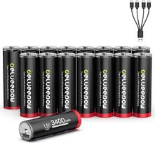 Delyeepow AA baterijos, įkraunamos per USB C, 1,5 V 3400 mWh USB įkraunamos AA baterijos, 1500 ciklų, 16 vnt.