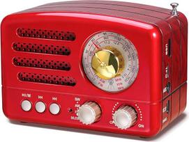 PRUNUS J-160 AM/FM/SW retro radijas su "Bluetooth", mažas nostalgijos radijas su 1800 mAh įkraunama baterija, mažas virtuvės radijas, tranzistorinis radijas, palaikantis USB/TF/Aux funkciją. (raudona)