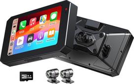 YolanAuto MT5 motociklo išmanioji navigacinė sistema, 5 colių IPS 60 Hz ekranas su "CarPlay" ir "Android Car", integruota GPS, IP68 vandeniui atspari, priekinė / galinė kamera, motociklo vairavimo registratorius