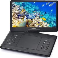 YOOHOOO 16,9 colių nešiojamasis DVD grotuvas su 14,1 colių dideliu pasukamu ekranu, įkraunama baterija, mobilusis DVD grotuvas vaikams, sinchronizuojantis televizorių, palaikantis USB SD kortelę, su automobiliniu įkrovikliu (juodas)