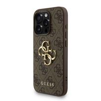 Guess PU 4G Metal Logo Strap dėklas skirtas Apple iPhone 15 Pro Max rudos spalvos
