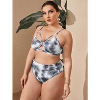Print 2 Piece Plus Size Bikini Women Strapped Hollow Large Swimsuit High Waist Lady Swimwear Chubby Curvy Bathing Suit 0XL