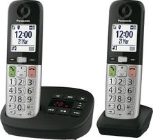 "Panasonic" KX-TGU432EXB skaitmeninis belaidis telefonas su atsakikliu, bazine stotimi ir 2 rageliais, LCD ekranu, mėgstamiausiu mygtuku, žibintuvėliu, itin garsus, suderinamas su klausos aparatu, juodas ir sidabrinis
