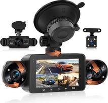 "Rimoody" 4 kanalų 360° prietaisų skydelio kamera automobiliui, 4 kameros FHD 1080P priekyje ir gale kairėje dešinėje, 3 colių 1080P prietaisų skydelio kamera automobiliui su 8 IR naktinio matymo / kilpos vaizdo įrašais / 24H parkavimo monitorius / jutikl