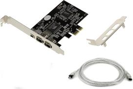 KALEA-INFORMATIQUE PCIe FireWire 400 IEEE1394a 3 prievadų valdiklio kortelė su VIA6308 mikroschemų rinkiniu ir ASM1083 aukšto ir žemo profilio kampu su "Ilink" kabeliu
