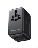 MOMAX kelioninis adapteris Worldwide 100 W GaN universalus greitasis įkroviklis su 2 kintamosios srovės lizdais, 2 USB-C PD + 2 USB-A QC - suderinamas su daugiau nei 150 pasaulio šalių (ES, JAV, JK, Japonija ir kt.)