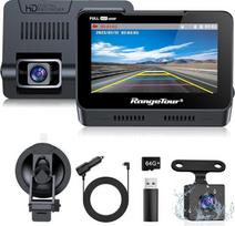 "Range Tour Dash Cam" automobilio priekinė galinė kamera su 64GB SD kortele, 4,3 colių IPS ekranas, 1080P FHD automobilio prietaisų skydelio kameros vaizdo įrašymo įrenginys su 170° plačiu kampu, naktiniu matymu, G jutikliu, WDR, parkavimo stebėjimu