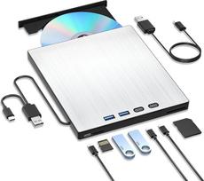 Išorinis CD DVD diskas USB 3.0 Type-C CD diskas Išorinis USB diskas su SD/TF kortelių skaitytuvu, išorinis CD diskas nešiojamajam kompiuteriui, nešiojamasis išorinis DVD įrašymo įrenginys nešiojamajam kompiuteriui MacBook Windows XP/7/8/10/11 MacOS Linux