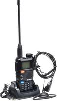 QUANSHENG UV-5RPLUS radijo stotis 5W Walkie Talkie ilgo nuotolio įkraunama rankinė radijo stotis suaugusiesiems Policijos radijo stotis su FM, NOAA, C tipo įkrova, 200 kanalų (UV-5RPLUS su D formos ausinėmis)