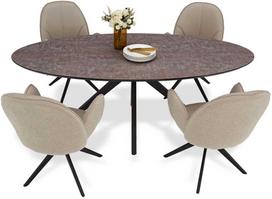 Homestyle4U Valgomojo stalas ir kėdžių komplektas, 200x95x76 cm, ruda, smėlio, juoda