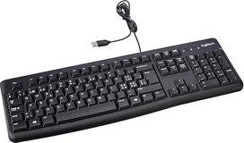 "Logitech K120" laidinė verslo klaviatūra "Windows" ir "Linux", USB prievadas, "Silent Touch", tvirta, atspari purslams, klaviatūros stovas, šveicariškas QWERTY išdėstymas Juoda