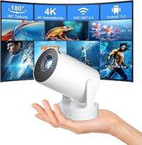 "Salange" mini projektorius 4K, išmanusis projektorius 4K FHD 1080P palaiko "Android 11.0", projektorius mobiliajam telefonui, nedidelis, 180° pasukamas lauke, 5 W garsiakalbis, automatinis lizdinės plokštumos koregavimas ir "Wi-Fi