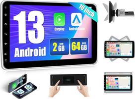 2G + 64G SIXWIN Android 13 automobilinis radijas 1 DIN su Carplay/Android Car, 10 colių 360° pasukamas nuimamas IPS jutiklinis ekranas GPS WiFi Bluetooth 5.0 FM RDS Mirror Link + 32EQ
