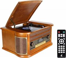 9-in-1 DAB vinilo grotuvas Vintage Wood su Bluetooth/FM/Stereo garsiakalbiu/CD/MP3/Kasetės/USB