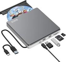 BUNUD išorinis CD DVD diskas USB 3.0 Type-C DVD diskas Išorinis su USB ir SD/TF optiniu CD-ROM įrašymo įrenginiu, skirtas nešiojamiesiems kompiuteriams su Windows 11 10 Mac Mac MacBook Air Pro Apple iMac PC