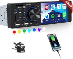 CAMECHO automobilinis radijas 1Din Carplay su atbulinės eigos kamera 4 colių ekranas, "Android" automobilinis "Bluetooth" HD jutiklinis ekranas su "Mirror Link" FM/RDS vairo valdymu EQ apšvietimas