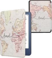 kwmobile Flip Case Compatible with Amazon Kindle (2022) Case - eReader Case - Travel Lettering Black Multicoloured