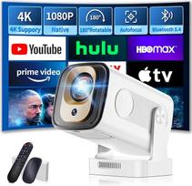 Projektorius 1080P su "WiFi" ir "Bluetooth" "Android" projektoriumi, mini projektorius 4K su 210° pasukamu stovu, nešiojamasis projektorius, palaikantis nešiojamąjį kompiuterį/HDMI/USB/automatinį trikampio išlyginimą, baltos spalvos