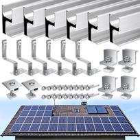 Saulės kolektorių laikiklių rinkinys, saulės kolektorių laikiklis 20 cm montavimo sistema, stogo kablio fotovoltinis, bėgiai, saulės moduliai, balkono elektrinės laikiklis (6 bėgiai + 6 stogo kabliai + 4 galiniai spaustuvai + 2 centriniai spaustuvai +