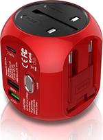Universalus kelionių adapteris Kelionių kištukas su QC3.0 technologija Pasaulinis kelionių adapteris C+ 2 USB (JAV/ES/ JK/AU) 30 W daugiafunkcinis kelionių įkroviklis, tinkantis daugiau nei 150 šalių (raudonas)