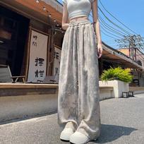 Summer Women Vintage Print High Waist Lace-up Pant Wide Leg Trouser With Pocket For Girls S chaki