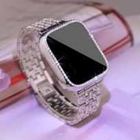 Metalinis dirželis Apple Watch Bnad 38mm 40mm 42mm 44mm 41mm 45mm Woman Deimantinis žiedas nerūdijančio plieno jungties apyrankė, skirta iWatch 7 6 SE 5 4 3 38mm sidabras