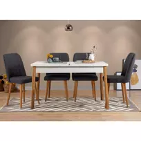 Ištraukiamas valgomojo stalo ir kėdžių komplektas (5 dalys), Hanah Home, Atlanto pušis Baltas Antracitas, 120 x 77 x 75, cm