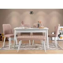 Stalo ir kėdžių komplektas (6 dalys), Hanah Home, baltas Akmuo, 120 x 77 x 75, cm