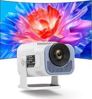 OKYUK mini projektorius 4K, 1080P nešiojamas lauko projektorius, išmanusis projektorius su projekciniu ekranu, 180° pasukamas projektorius su daugybe sąsajų mobiliajam telefonui / nešiojamajam kompiuteriui (baltas)