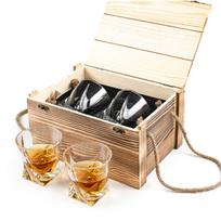2 viskio stiklinės su medine dėžute, 270 ml, elegantiškas dovanų rinkinys