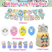 New 30x Chiikawa Birthday Party Supplies including a Banner, Cake Toppers, Balloons