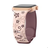 Bracelet for Apple Watch Series Ultra 2/3, 11, 10, 9 8 SE 7 6 5 4 3 2 1 46mm-45mm-44mm-42mm-49mm, Silicone Flower Pattern - Pink rožinė