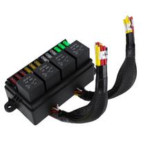 12V laidų dėžutė su saugikliais ir relėmis, 4 vnt. 4 kontaktų 40A relės ir 12 saugiklių, automobiliui, laivui