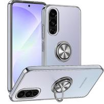 Apsauginis dėklas - BOOLING - skirtas Samsung Galaxy A56 5G - Skaidrus - Sidabrinis besisukantis žiedas - Atsparus smūgiams