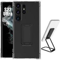 Silicone Case - Booling - for Samsung Galaxy S22 Ultra - Shockproof - Adjustable Stand - Transparent Black skaidri