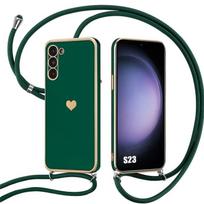 Cord Case for Samsung Galaxy S23 Shockproof Heart Pattern Anti-Scratch Soft Night Green žalia