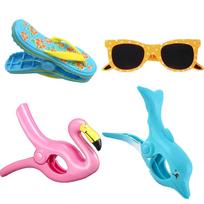 Beach Towel Clips for Patio and Pool include Flamingo Dolphin Sunglasses Slipper