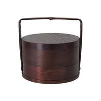 Nešiojama Bento Dėžutė 2 Sluoksnių Dovanų Maisto Tvirta Sushi Dėžutė, Medinė Medinė Su Rankena 15x15x20 cm_Dark brown