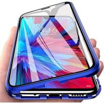 Dėklas Samsung Galaxy A12, magnetinis adsorbcijos dėklas-apsauginis rėmelis, 360 laipsnių apsauga, skaidrus grūdintas stiklas, dangtelis - Mėlynas